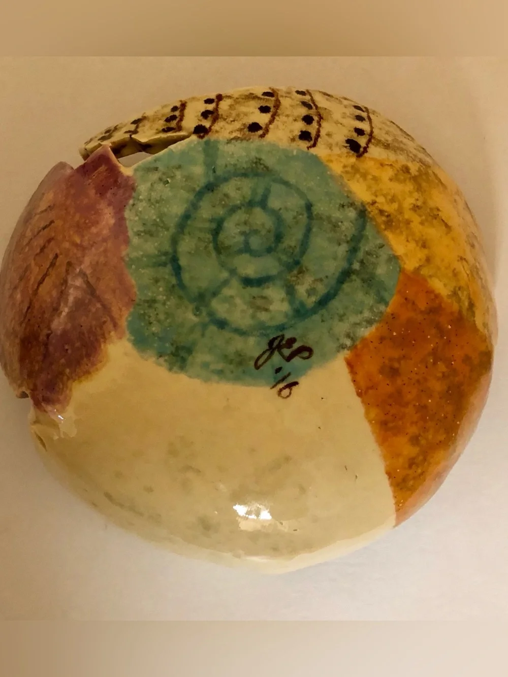 Handmade Ceramic Seashell Accent Dish - Multicolor. Signed